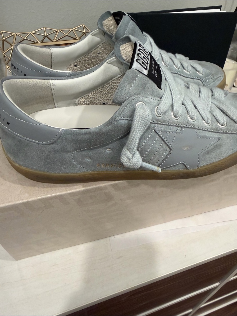 Golden Goose Light Gray Suede Low-Top Sneakers with Gum Sole